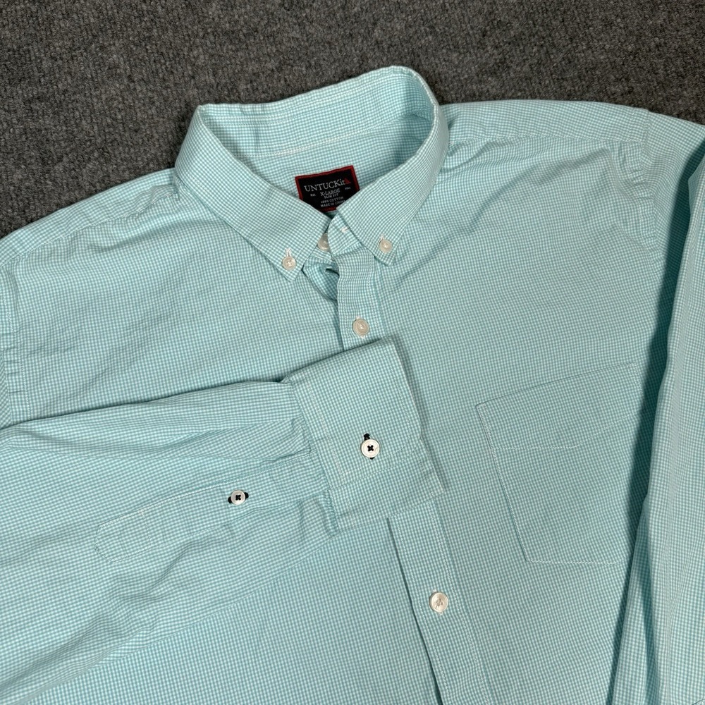 UNTUCKit Shirt Men XL Bright Blue Gingham Check Casual Long Sleeve Slim Fit